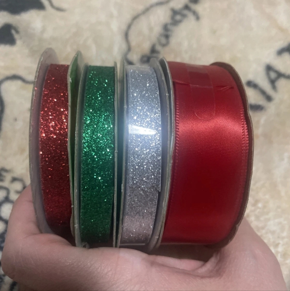 Craft Ribbon Lot Green Red Silver Glitter Offray Christmas Crafts